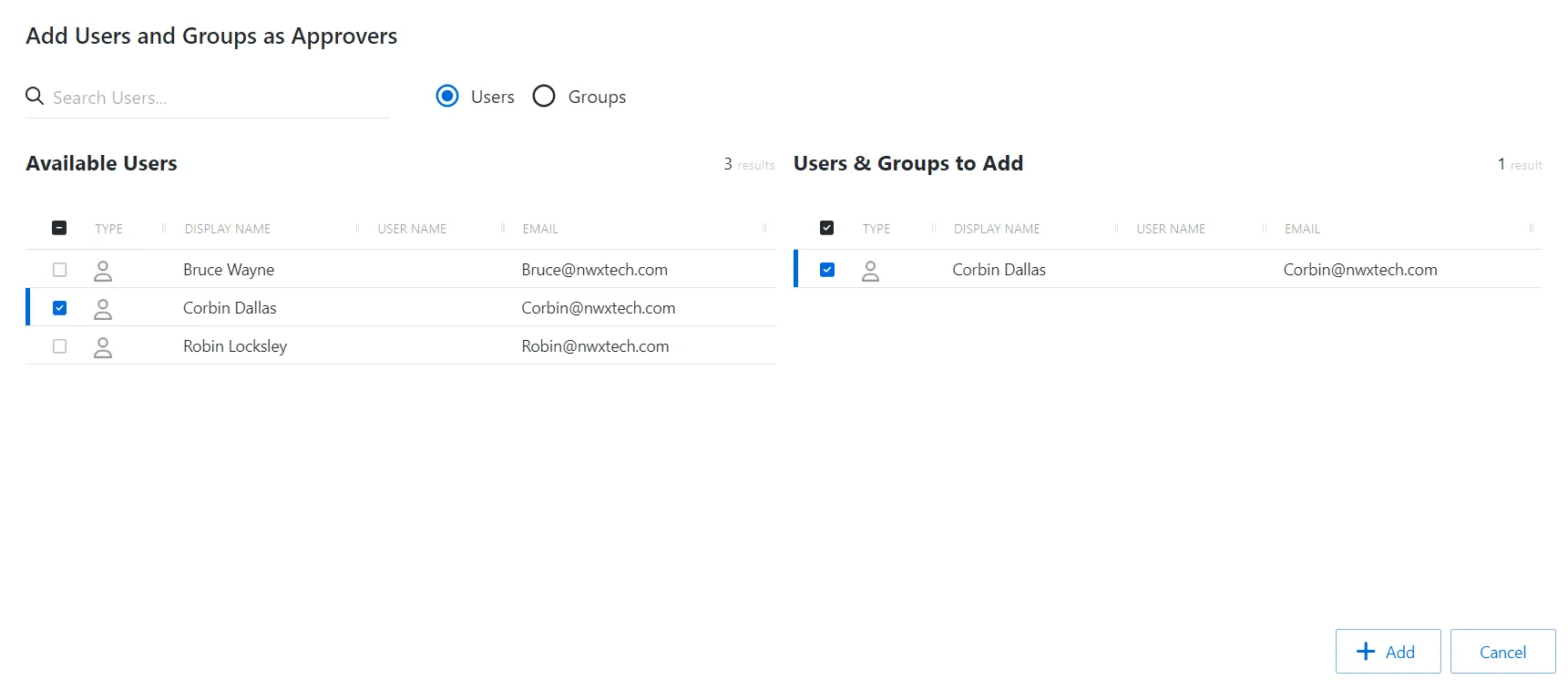 Add Users and Groups as Approvers