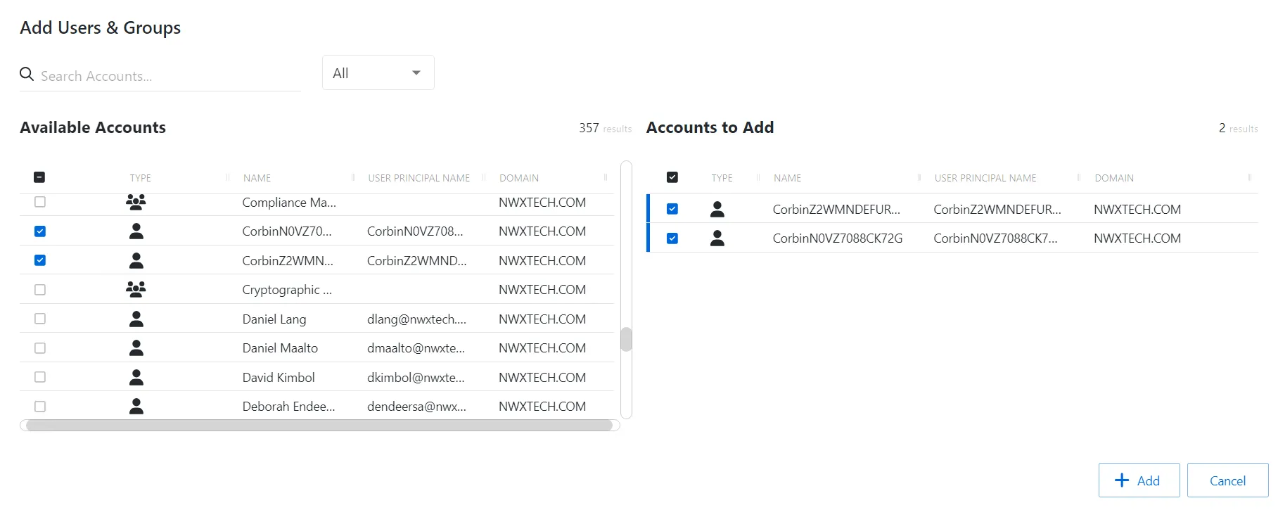 Add Users and Groups to the console