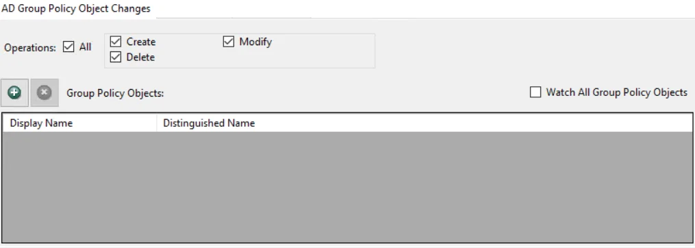Policy window - AD Group Policy Object Changes filter