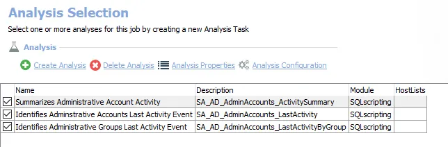 Analysis Tasks for the AD_AdminAccounts Job