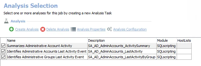 Analysis Tasks for the AD_AdminAccounts Job