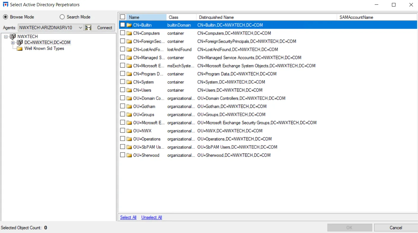 Select Active Directory Perpetrators Window