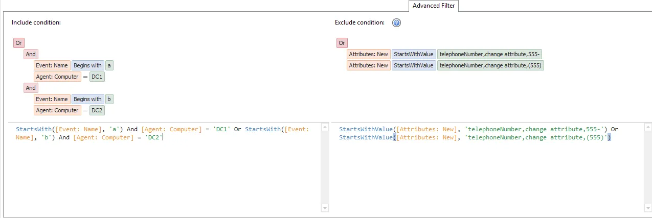 AD Changes event type - Advanced Filter