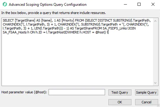 Advanced Scoping Options Query Configuration window