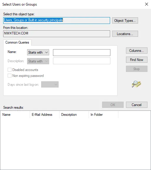 Advanced Select Users and Groups Window