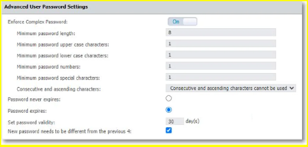 Advanced User Password Settings