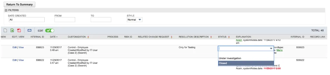 Clearing an incident with inline editing