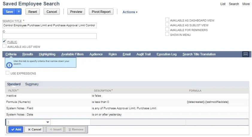Create the Saved Search for the Example