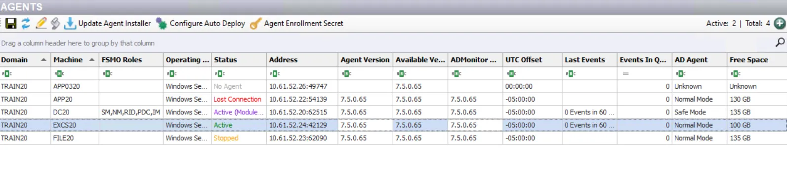 Agents Interface - Agent Statuses