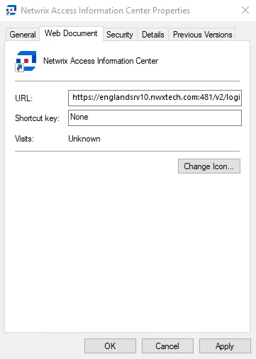 Access Information Center desktop icon properties
