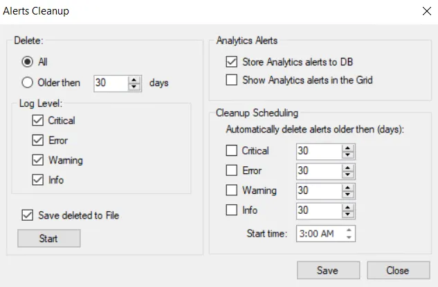 Alerts Cleanup window