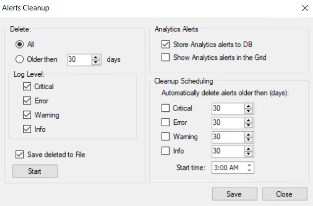 Alerts Cleanup window