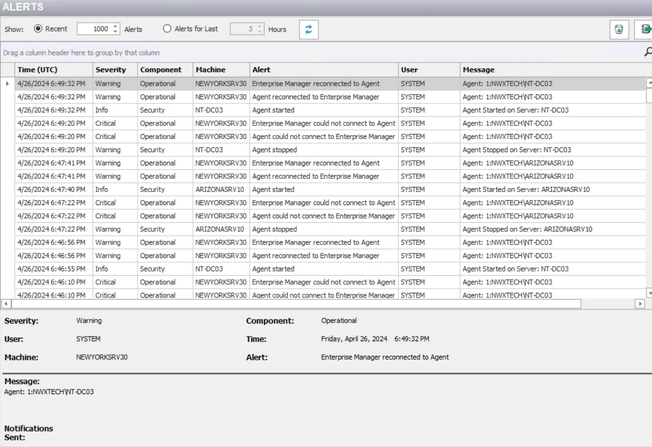 Alerts interface