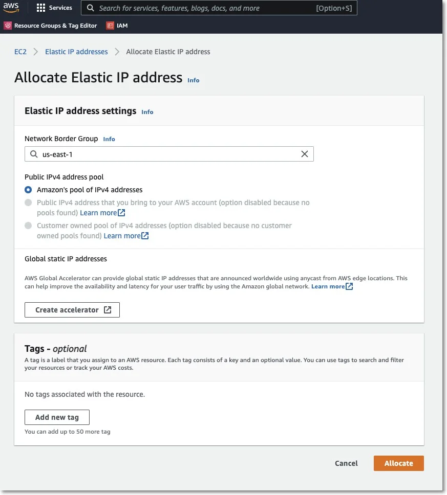  Allocate Elastic IP Address