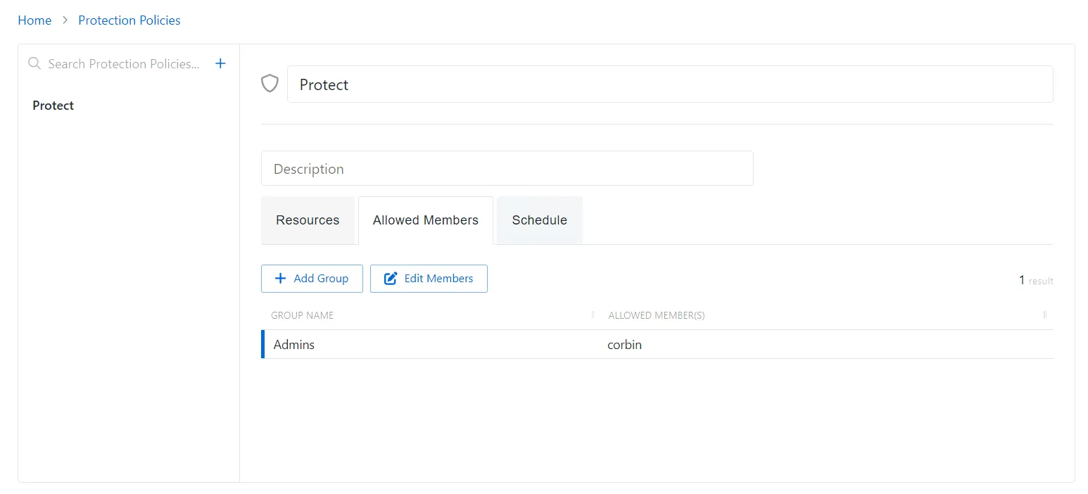 Protection Policy Allowed Member Tab