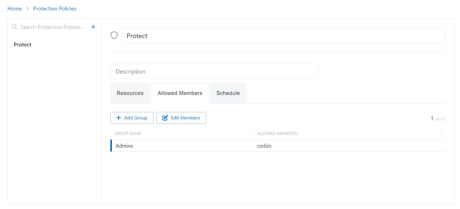 Protection Policy Allowed Member Tab