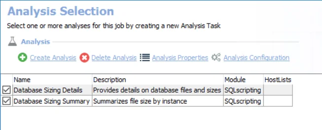 Analysis Selection