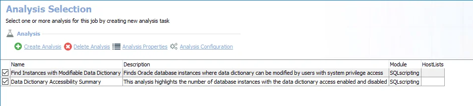 Analysis Selection