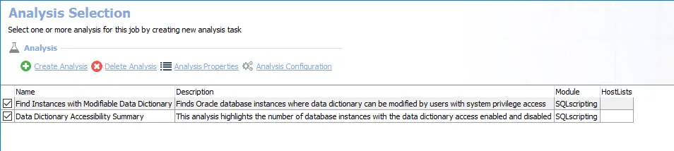 Analysis Selection