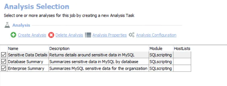 Analysis Selection