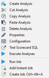 Analysis Selection page right-click menu