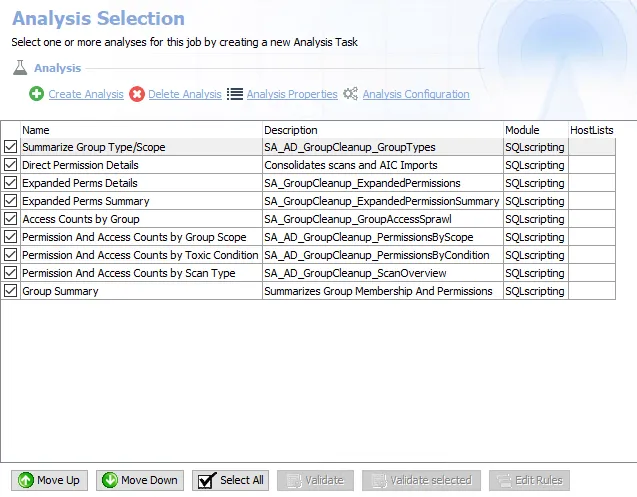 Analysis Selection Page