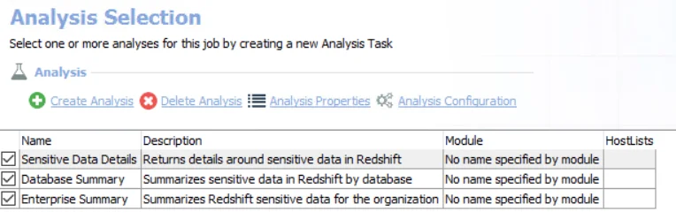 Analysis Selection