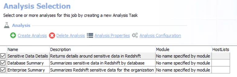 Analysis Selection