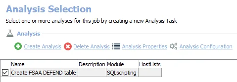 Default Analysis tasks for the job