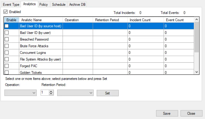 Database Maintenance window - Analytics tab