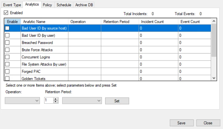 Database Maintenance window - Analytics tab