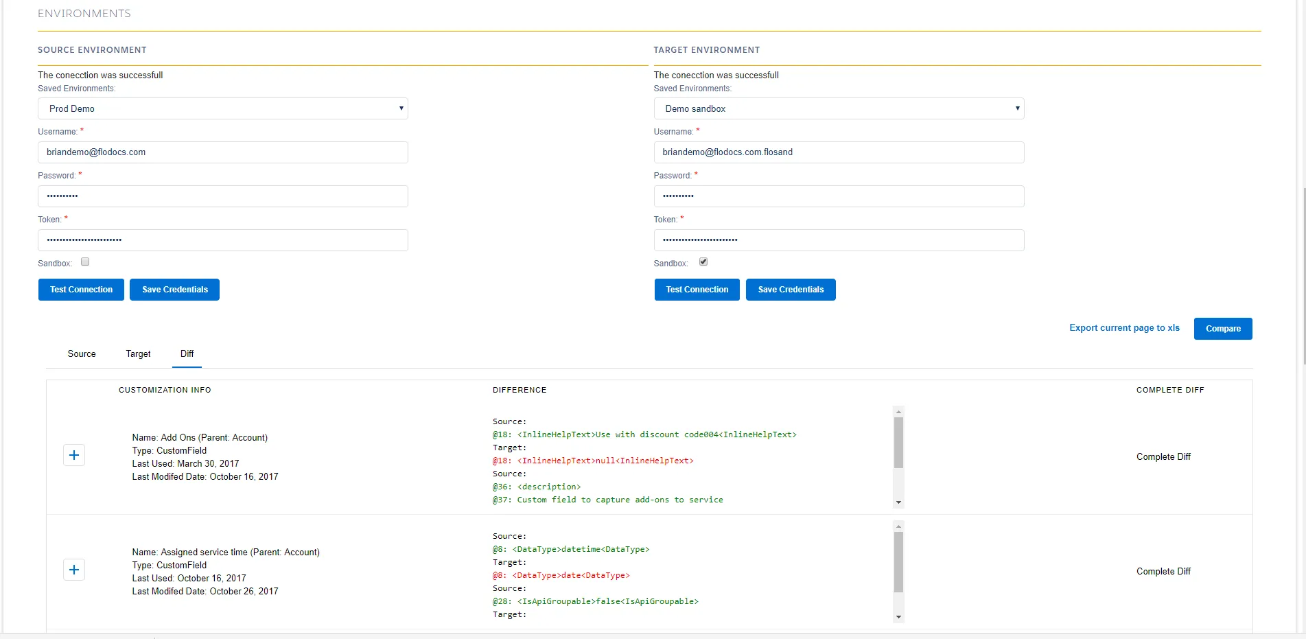 Run the Compare Environment tool