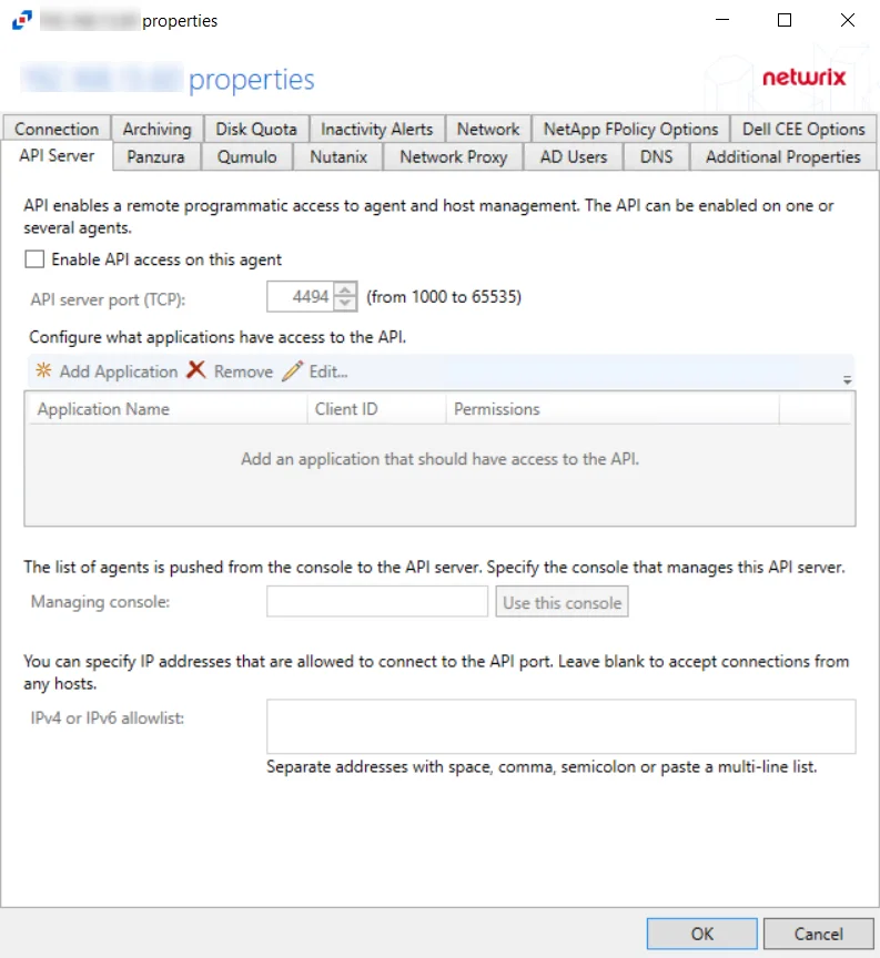 API Server Tab for Agent Properties