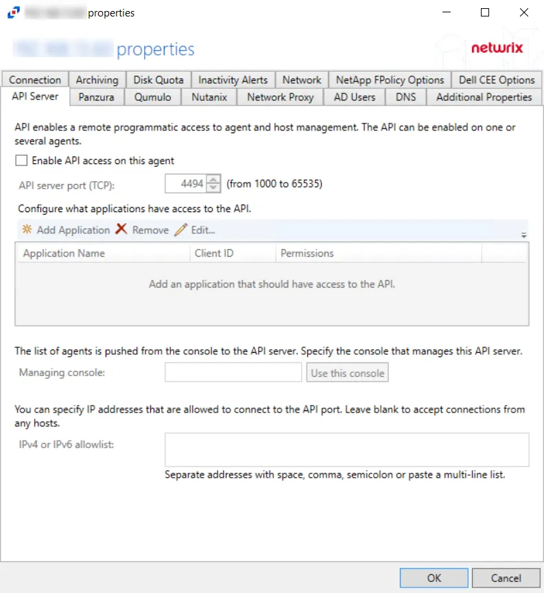API Server Tab for Agent Properties