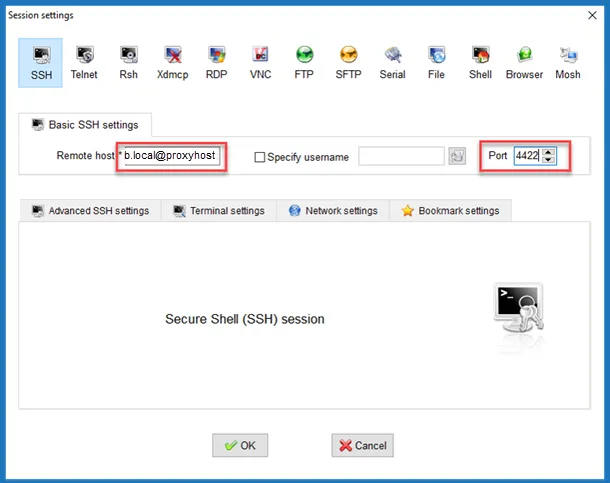 MobaXterm SSH configuration