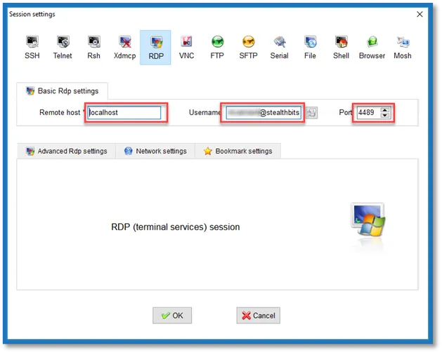 MobaXtermRDP configuration