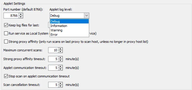 Applet Settings section of the Applet Settings page