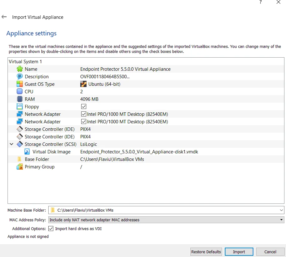Importing the Virtual Appliance