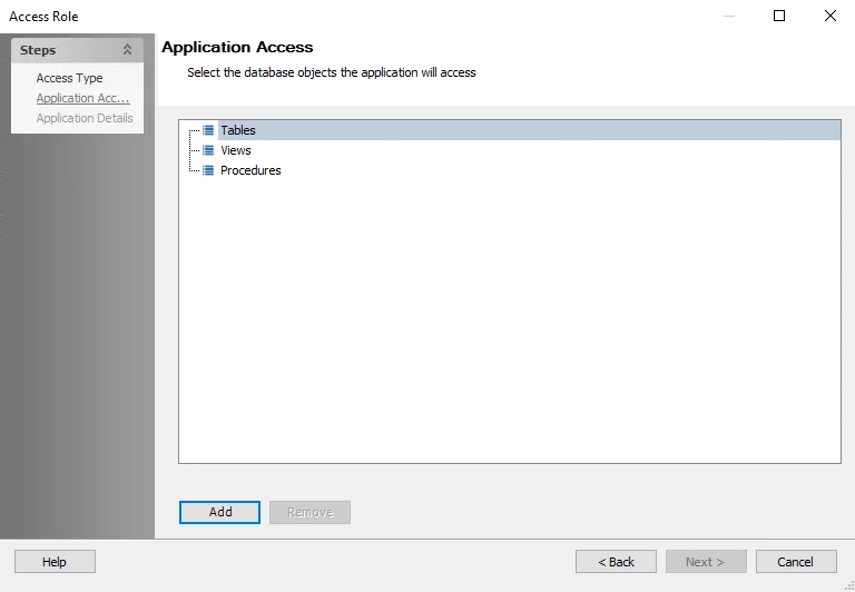 Application Access page of the Access Role Wizard