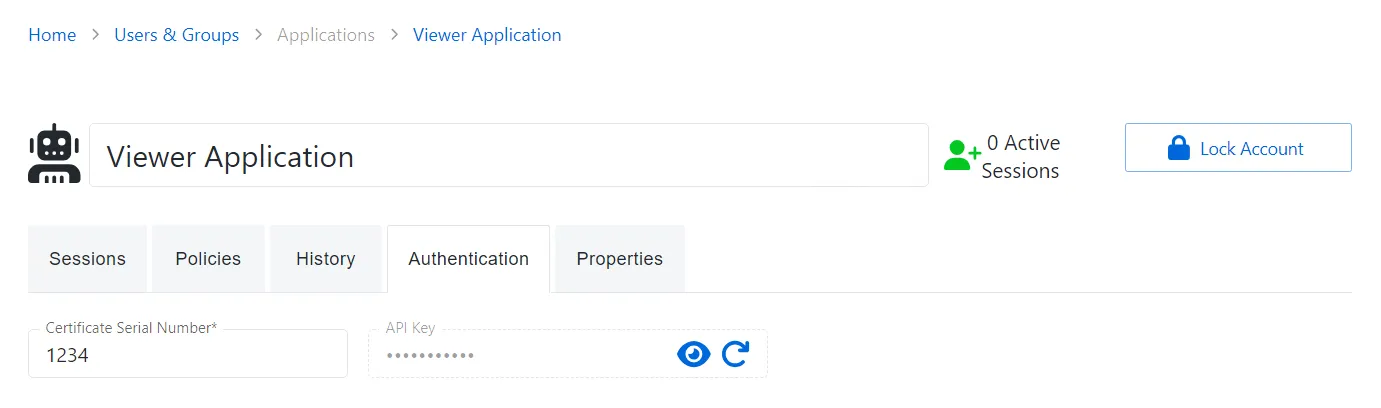 Authentication Tab for Application User