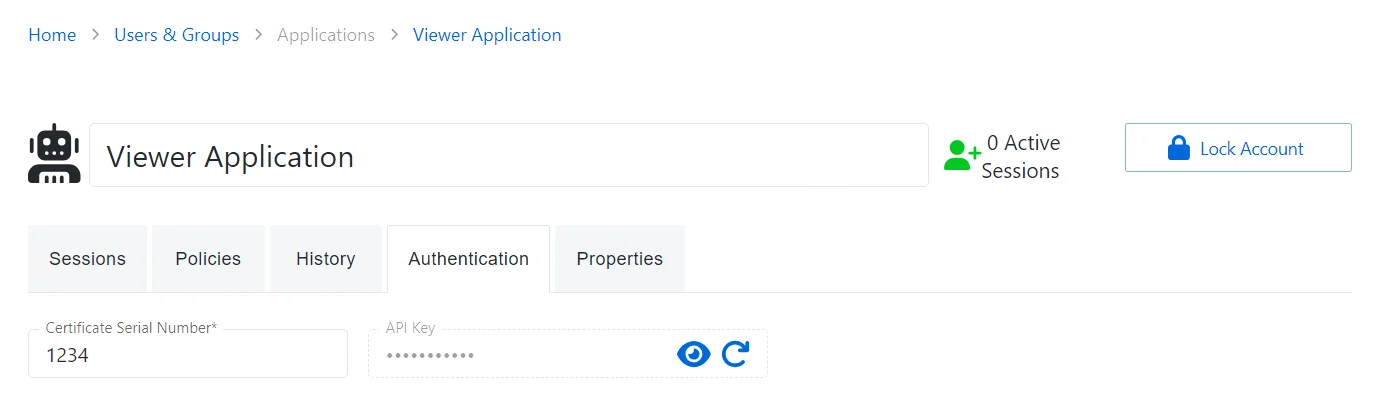 Authentication Tab for Application User
