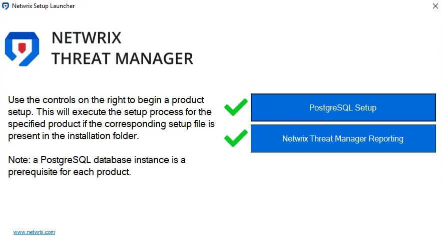 Netwrix Setup Launcher with Threat Manager Setup check