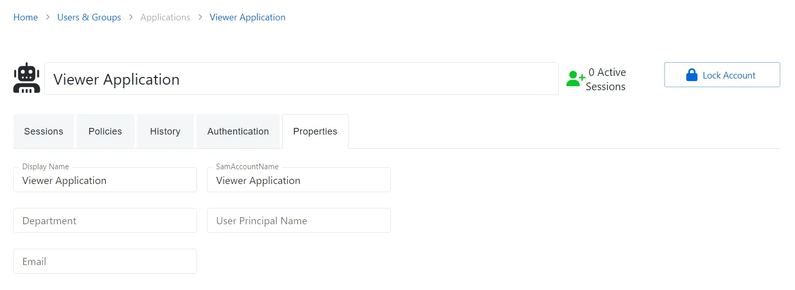 Properties Tab for Application User