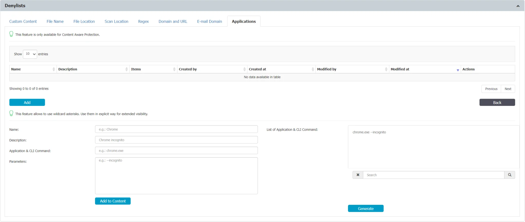 Configuring Applications Denylists