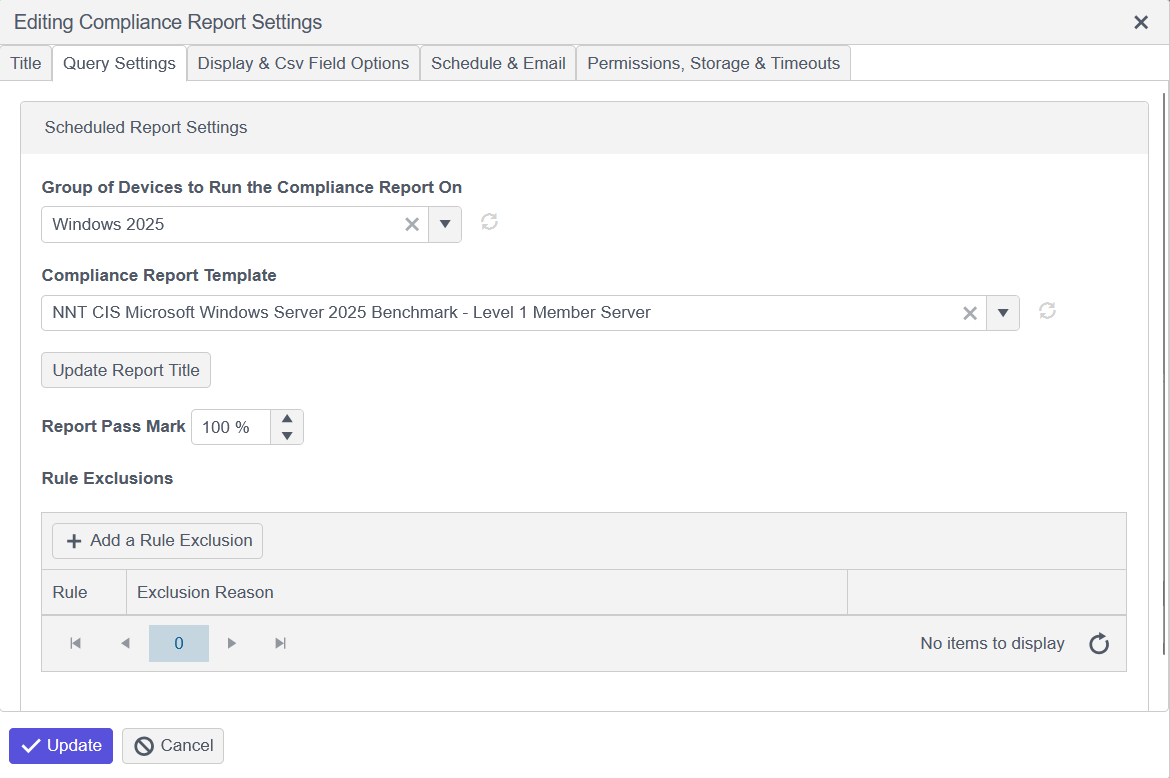 Update Report Title option in Query Settings