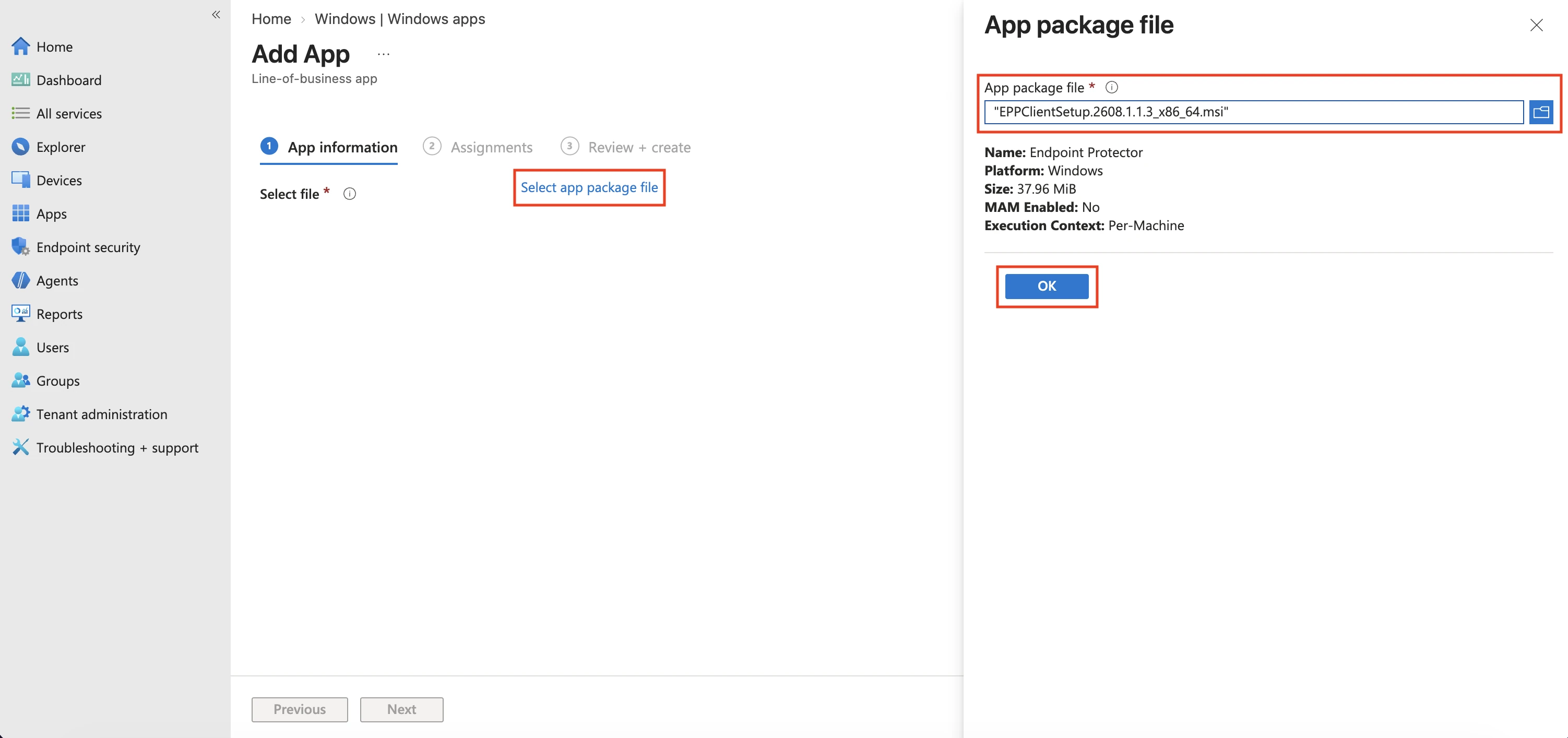 Selecting Endpoint Protector Package file 