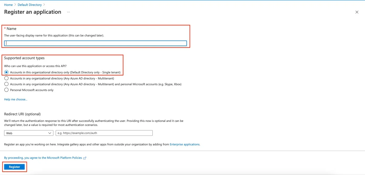 Create the application on Microsoft Entra ID