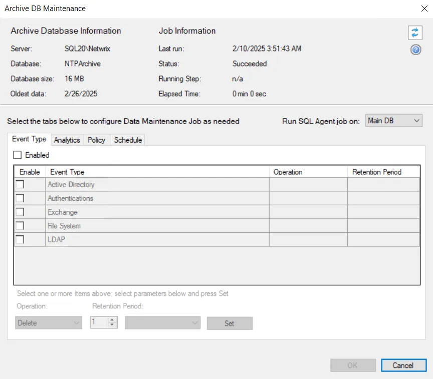 Archive DB Maintenance window