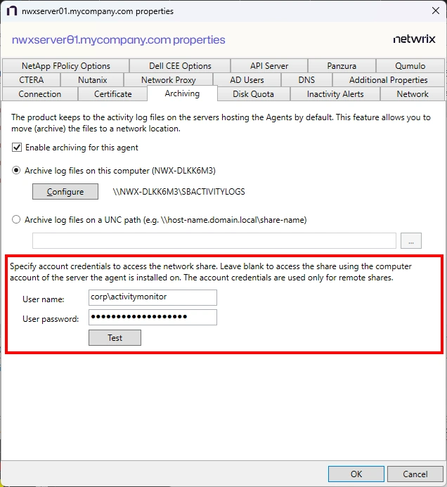 Archive User Account Credentials