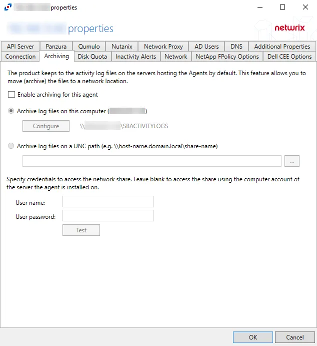 Archiving Tab for Agent Properties